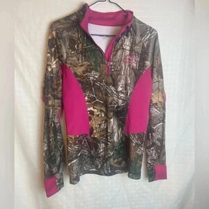 Womens Pink Camo Real Tree Long Sleeve Fleece Polyester T Shirt Size S